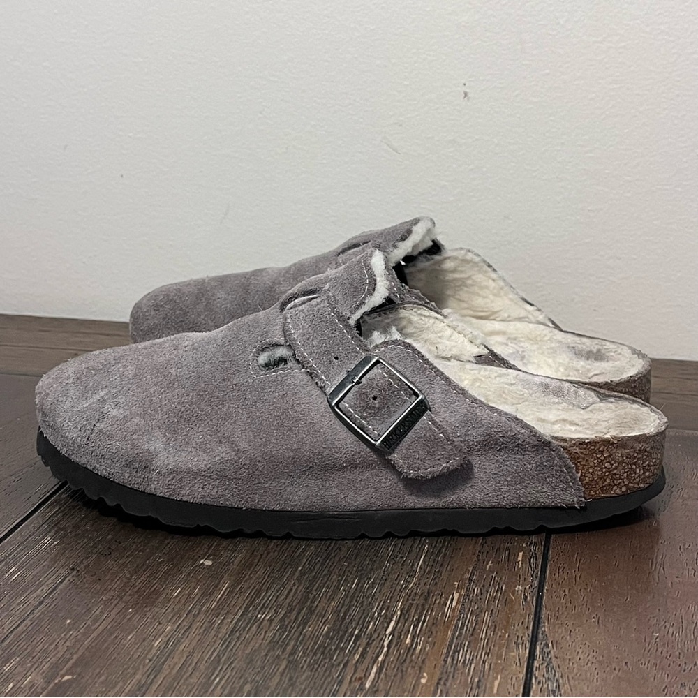 Birkenstock Sherpa Boston Clogs Grey Suede size 38 Women’s 7 - Picture 6 of 9